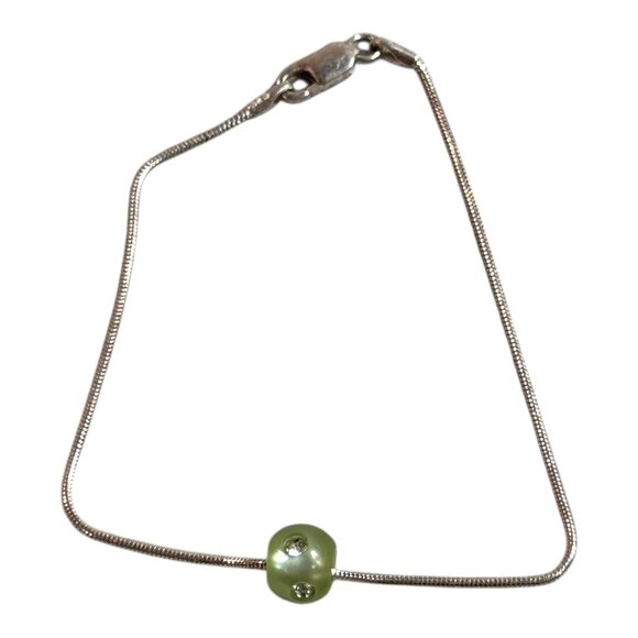 Sterling Silver 925 Snake Chain Bracelet For Charm Beads Green Gemstone 7.5" - Picture 7 of 8